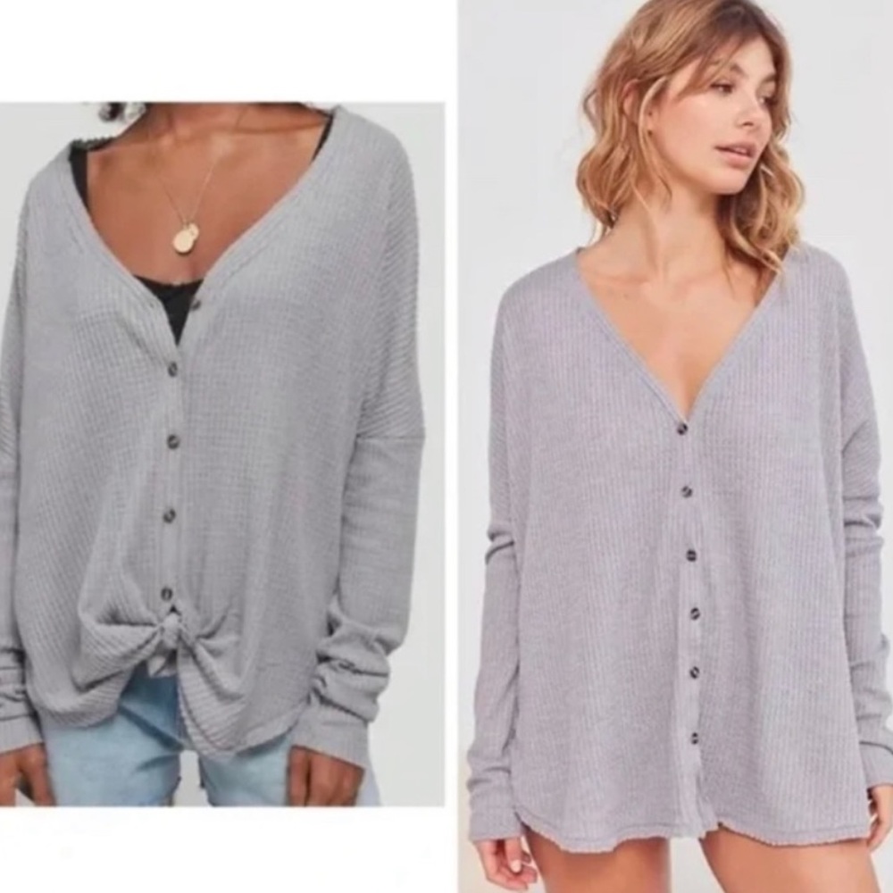 Out From Under Jojo Button Down Thermal Oversized Gray M